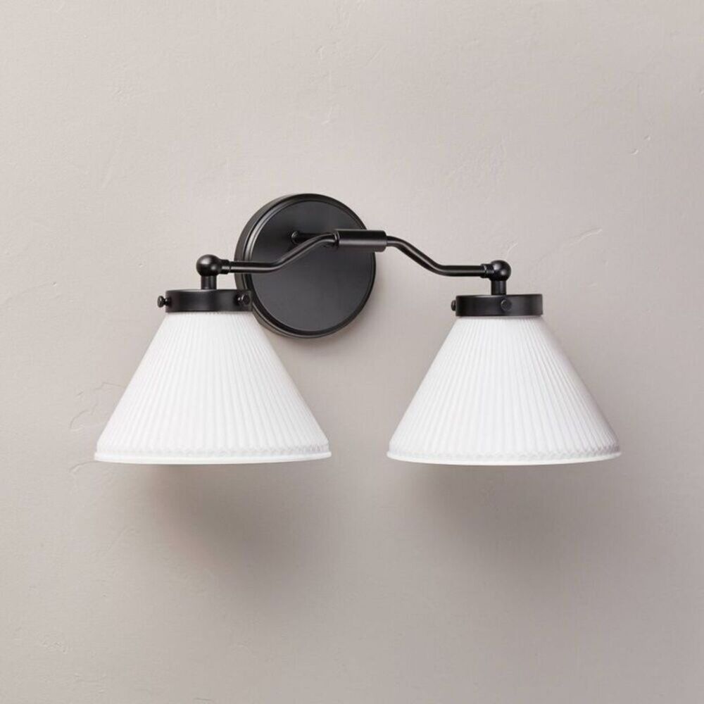Reeded Milk Glass 2-Bulb Vanity Wall Sconce - Hearth & Hand with